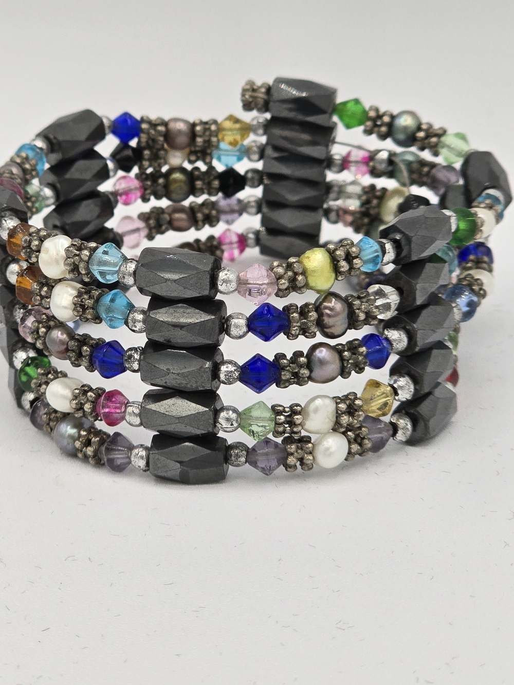 Multi-Strand Magnetic Hematite & Crystal Beaded Wrap Necklace / Bracelet
